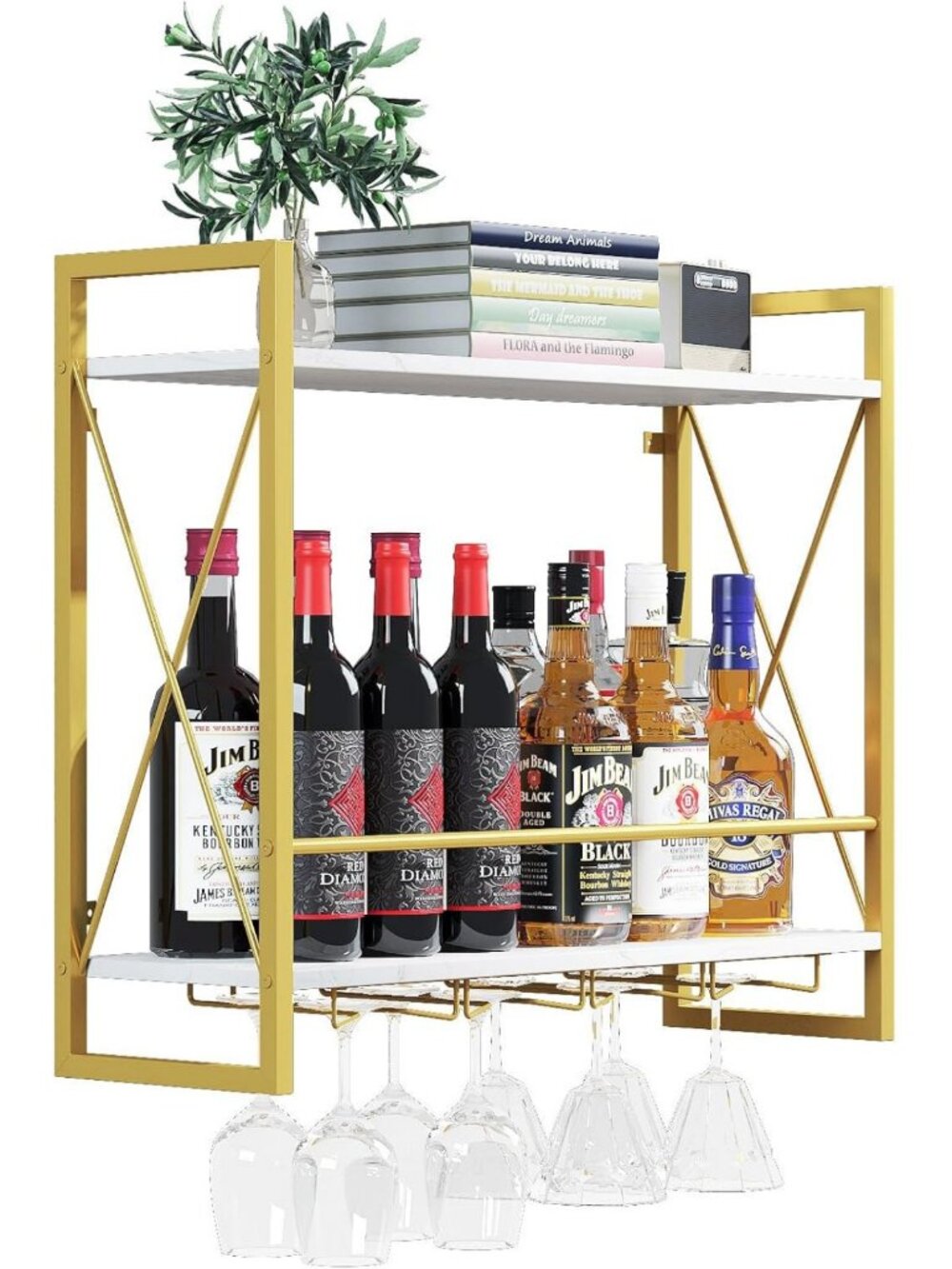 Stylish Wall-Mounted 2-Tier Wine Rack Shelf - Space-Saving Bottle Holder for
